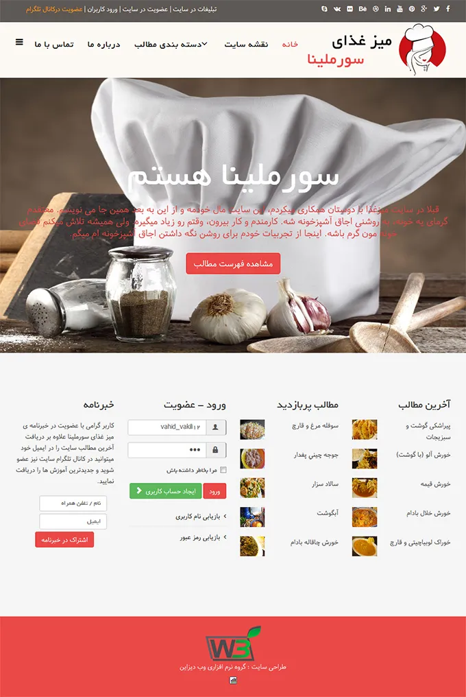 طراحی صفحه اصلی سایت شخصی سورملینا